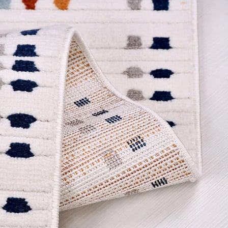 Beyaz Modern Geometrik Salon Halısı Polyester Dokuma Çocuk Koridor