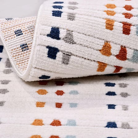 Beyaz Modern Geometrik Salon Halısı Polyester Dokuma Çocuk Koridor