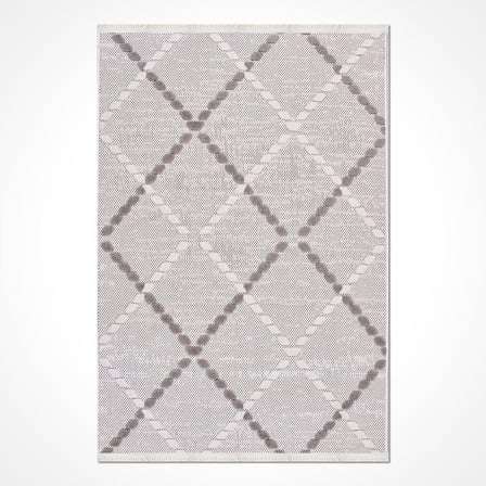 Gri Geometrik Desenli Modern Salon Halısı Kabartmalı Koridor