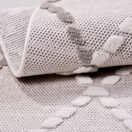 Gri Geometrik Desenli Modern Salon Halısı Kabartmalı Koridor