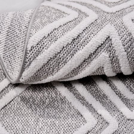 Gri Modern Geometrik Salon Halısı Toz Vermez Polyester Koridor