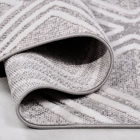 Gri Modern Geometrik Salon Halısı Toz Vermez Polyester Koridor