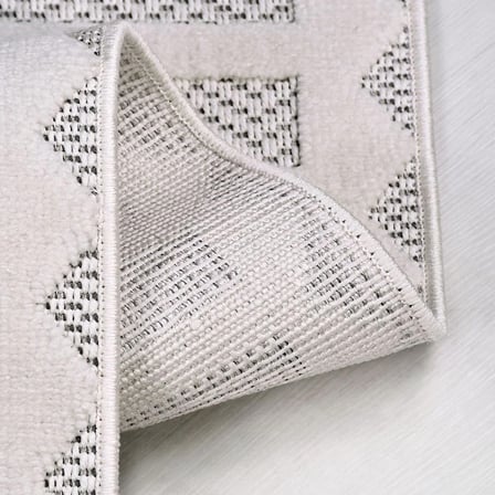 Gri Çizgili Modern Salon Halısı Ekru Kabartmalı Dokuma Koridor