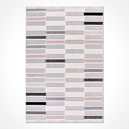 Gri Modern Geometrik Desenli Salon Halısı Makine Dokuma Koridor