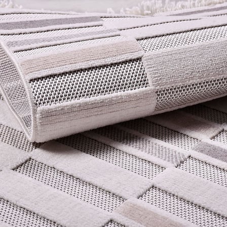 Gri Modern Geometrik Desenli Salon Halısı Makine Dokuma Koridor