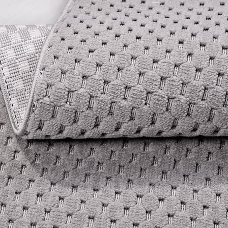 Gri Geometrik Desenli Modern Salon Halısı Kabartmalı Koridor