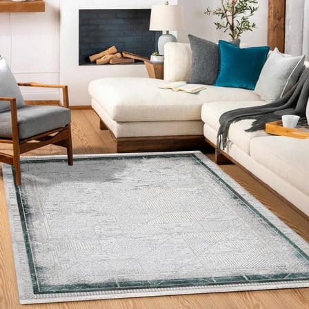 Gri Geometrik Modern Salon Halısı Toz Vermez Akrilik Eskitme Vintage