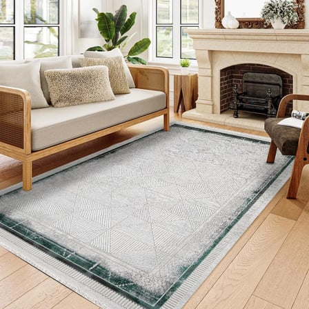 Gri Geometrik Modern Salon Halısı Toz Vermez Akrilik Eskitme Vintage