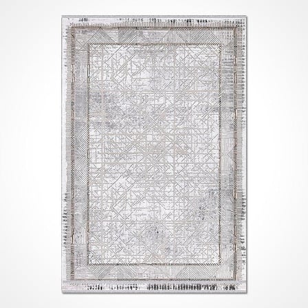 Gri Geometrik Desenli Modern Salon Halısı Akrilik Eskitme Vintage