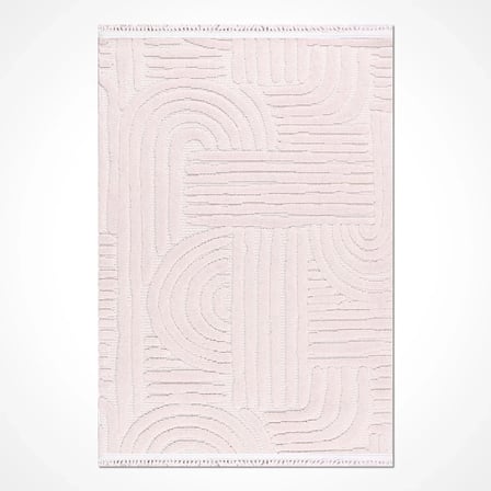 Krem Modern Geometrik Salon Halısı Toz Vermez Kabartmalı Çocuk