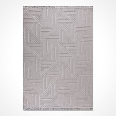 Gri Geometrik Desenli Modern Salon Halısı Kabartmalı Açık Gri