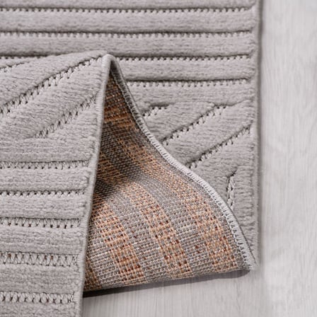 Gri Geometrik Desenli Modern Salon Halısı Kabartmalı Açık Gri