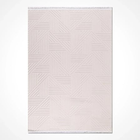 Modern Geometrik Krem Salon Halısı Kabartmalı Ekru Dış Mekan