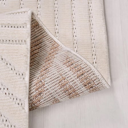 Modern Geometrik Krem Salon Halısı Kabartmalı Ekru Dış Mekan