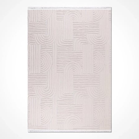 Krem Modern Geometrik Desenli Salon Halısı Toz Vermez Dış Mekan