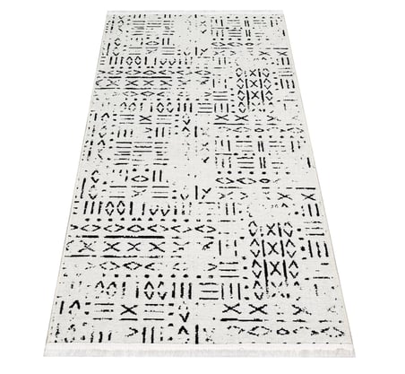 Saten Beyaz Modern Geometrik Salon Halısı Toz Vermez Koridor