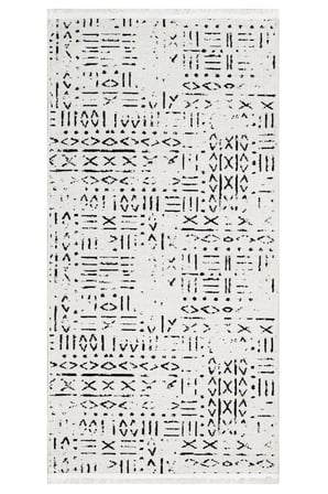 Saten Beyaz Modern Geometrik Salon Halısı Toz Vermez Koridor