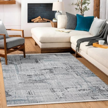 Gri Modern Geometrik Desenli Salon Halısı Polipropilen Vintage Serisi