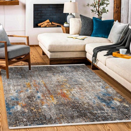 Antrasit Gri Eskitme Soyut Desenli Salon Halısı Modern Stil Dijital Baskı