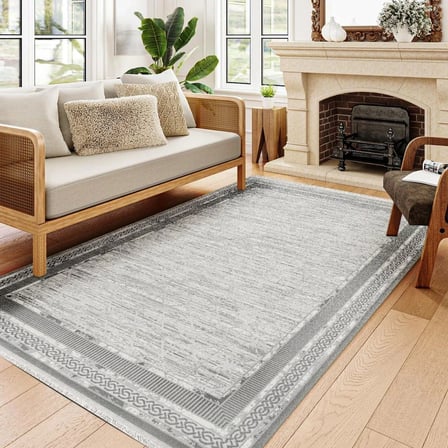 Gri Geometrik Desenli Salon Halısı Kaymaz Tabanlı Dijital Baskı Koridor
