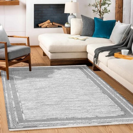 Gri Geometrik Desenli Salon Halısı Kaymaz Tabanlı Dijital Baskı Koridor