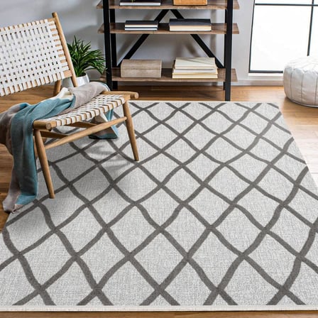 Gri Geometrik Modern Salon Halısı Kaymaz Tabanlı Dijital Baskı Koridor Halısı