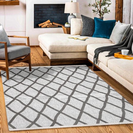 Gri Geometrik Modern Salon Halısı Kaymaz Tabanlı Dijital Baskı Koridor Halısı