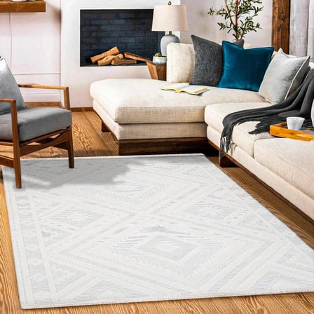 Beyaz Modern Geometrik Dijital Baskı Salon Halısı Kaymaz Koridor