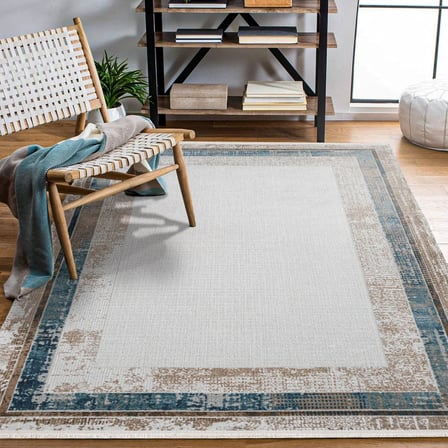 Ekru Geometrik Dijital Baskı Salon Halısı Yıkanabilir Kaymaz Tabanlı Modern