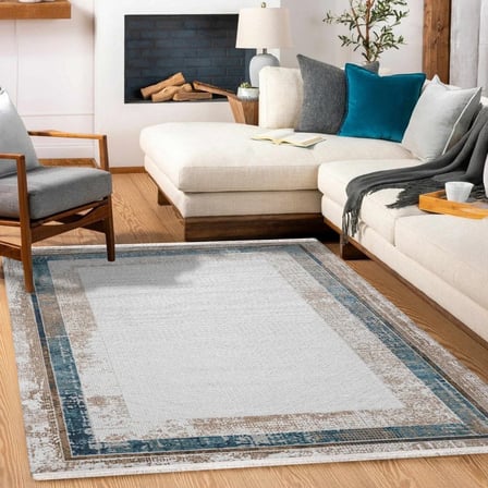 Ekru Geometrik Dijital Baskı Salon Halısı Yıkanabilir Kaymaz Tabanlı Modern