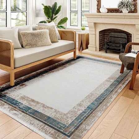 Ekru Geometrik Dijital Baskı Salon Halısı Yıkanabilir Kaymaz Tabanlı Modern