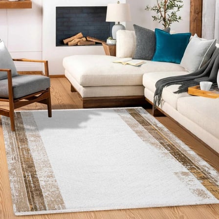 Beyaz Soyut Desenli Dijital Baskı Kaymaz Taban Salon ve Koridor Halısı