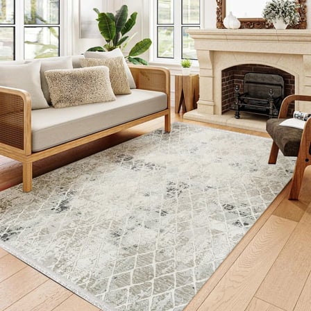 Geometrik Desenli Gri Modern Salon Halısı Kaymaz Tabanlı Dijital Baskı