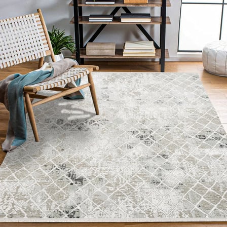 Geometrik Desenli Gri Modern Salon Halısı Kaymaz Tabanlı Dijital Baskı