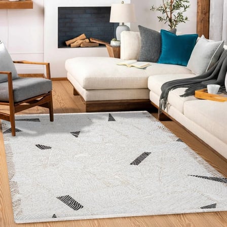 Krem Geometrik Desenli Dijital Baskı Kaymaz Tabanlı Salon ve Koridor Halısı