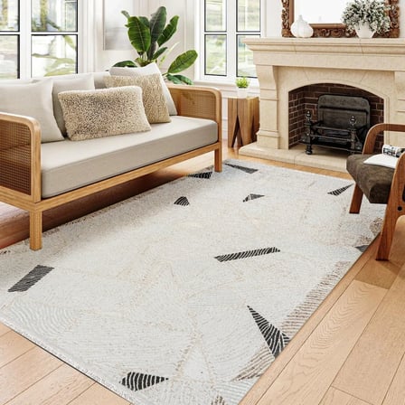 Krem Geometrik Desenli Dijital Baskı Kaymaz Tabanlı Salon ve Koridor Halısı