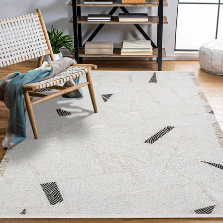 Krem Geometrik Desenli Dijital Baskı Kaymaz Tabanlı Salon ve Koridor Halısı