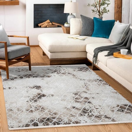 Ekru Geometrik Desenli Dijital Baskı Salon Halısı Kaymaz Tabanlı Koridor