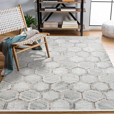 Gri Geometrik Modern Salon Halısı Kaymaz Tabanlı Koridor İçin Eskitme Vintage Stil