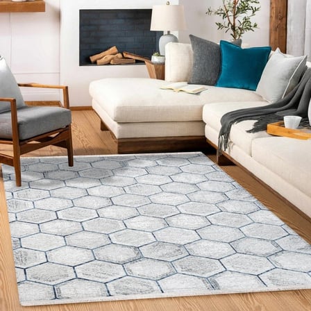 Gri Modern Geometrik Desenli Kaymaz Taban Salon ve Koridor Halısı