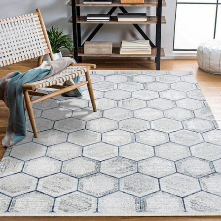Gri Modern Geometrik Desenli Kaymaz Taban Salon ve Koridor Halısı