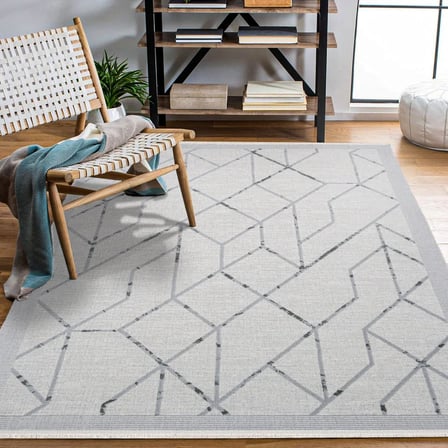 Gri Geometrik Desenli Kaymaz Taban Salon Halısı Koridor Yatak Odası