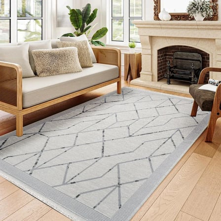 Gri Geometrik Desenli Kaymaz Taban Salon Halısı Koridor Yatak Odası