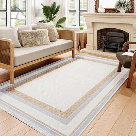Bej Geometrik Desenli Kaymaz Tabanlı Salon Halısı Dijital Baskı Modern Stil