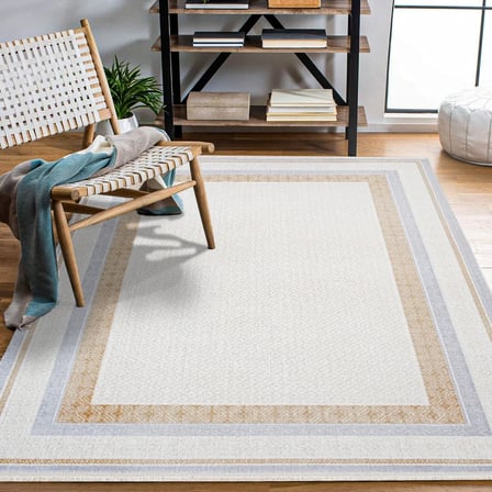 Bej Geometrik Desenli Kaymaz Tabanlı Salon Halısı Dijital Baskı Modern Stil