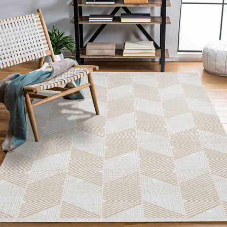 Modern Krem Geometrik Desenli Kaymaz Taban Salon Halısı Koridor Modeli