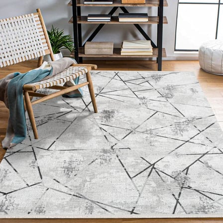 Gri Geometrik Desenli Modern Salon Halısı Dijital Baskı Kaymaz Taban