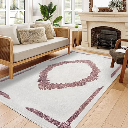 Beyaz Klasik Madalyon Desenli Dijital Baskı Salon ve Koridor Halısı