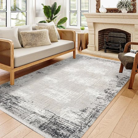 Gri Soyut Desenli Kaymaz Tabanlı Modern Salon Halısı Dijital Baskı