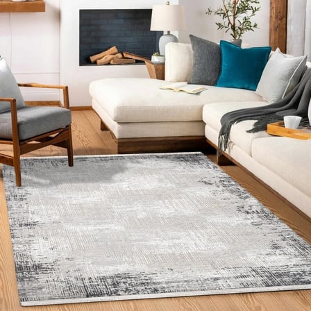 Gri Soyut Desenli Kaymaz Tabanlı Modern Salon Halısı Dijital Baskı